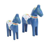 Tissting 2pcs Wooden Dala Horse Figurine, Hand Painted Swedish Wooden Horse Figurine, Dalecarlian Horse Ornaments for Home Wedding Supplies Red (Blue)