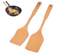 Tissting 2PCS Wooden Spatulas for Cooking, Uncoated Birch Wood Turners Frying Non Scratch Wood Flat Spurtle fit Pan & Wok, Wooden Cooking Utensils for Non Stick Cookware