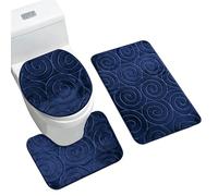 Tissting 3 Pcs Bathroom Mat Set Non Slip Toilet Mat Absorbent Bath Rug Stone Embossed U Shaped Toilet Pedestal Mat with Toilet Lid Cover for Bathroom