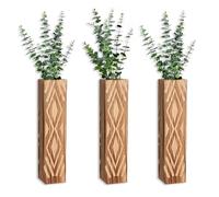 Tissting 3 Pcs Wall Vase Wood Planter Brown Finish Modern Farmhouse Decor - Enhance Your Space With This Stylish Wall Decor Ideal For Artificial Flowers And Plants In Living Room Or Bathroom