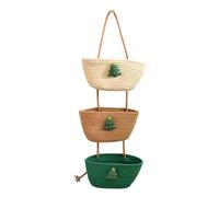 Tissting 3 Tier Hanging Storage Basket, Detachable Cotton Rope Hanging Organizer with Xmas Tree Decoration for Home Bedroom Bathroom Baby Room Office Party