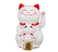 Tissting 4.5in Solar Powered Smiling Cat Waving Arm Maneki Neko Desk Decoration Feng Shui Fortune Cat for Desktop Home Entrance Car (White)