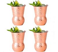 Tissting 4 Pcs Moscow Mule Mug, 400ml Stainless Steel Hammered Cup Rose Gold Drinking Cup for Cocktail Gin Beer Wine Whiskey Beverages Party Barware