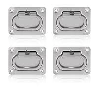 Tissting 4Pcs 2.99 X 2.24in Flush Ring Pull Handles 316 Stainless Steel Boat Hatch Pull Flush Lift Ring Hidden Recessed Furniture Handle for Boat Ship Yacht, Trailer,Automotive