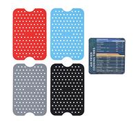 Tissting 4pcs Reusable Silicone Fryer Liners 20x13cm/7.9x5.1in - High Heat Resistance Food Grade Silicone Pads with Cooking Guide for Air Fryer and Steamer