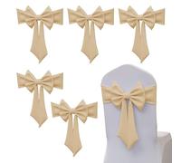 Tissting 6 Pcs Chair Sashes Bows Light Khaki Decorative Chair Bow Spandex | Reusable Dining Chair Cover Back Tie Ribbon for Weddings Outdoor Events Hotel Party Xmas Christmas