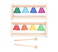 Tissting 8 Note Desktop Handbell Set with 2 Mallets for Kids Music Enlightenment and Coordination Development - Wooden Base Colorful Hand Bells Musical 23x7.5x10 cm