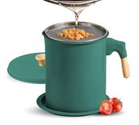 Tissting Bacon Grease Container with Strainer, 47oz/1.4L Iron Oil Strainer Pot, 13.5 x 17cm / 5.3 x 6.7in, Dark Green