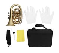 Tissting Bb Pocket Trumpet Gold Brass Compact Design with 7C Mouthpiece, for Beginners Students Includes Carrying Bag Strap Gloves Cleaning Cloth 9.06x5.91x3.74in
