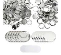 Tissting Button Badges 32mm/1.26in, 100 Set Blank Metal Button Making Supplies, Round Iron Badge Blanks with Clear Film for DIY Crafts Name Tags