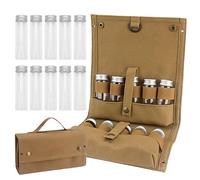 Tissting Camping Spice Kit, 10 Pcs Portable Spice Jars Containers Travel Salt and Pepper Sets with Khaki Storage Bag, Portable Seasoning Bottles for Outdoor Travel Camping BBQ Picnic
