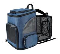 Tissting Cat Carrier Backpack, Expandable Pet Carrier with Safety Leash and Breathable Mesh, Foldable Pet Travel Backpack for Small and Medium Sized Pets Up to 18 Lbs Grey (Blue)