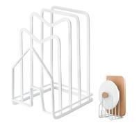 Tissting Chopping Board Holder, 4 Slots Iron Pan Lid Holder Drain Stand Holder White Sheets Cooling Kitchen Countertop Cupboard Organiser 12 x 21 cm White