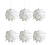 Tissting Christmas Baubles, Elegant White Shatterproof Foam Ornaments Set of 6 with Petal Design Hanging Decorations for Christmas Tree Home Festive Decor
