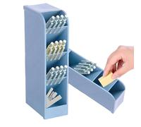 Tissting Desk Organizer, 4 Grid Vertical Pen Organizer, Plastic Desk Organizer Pen Holder Stationery, Multifunctional Marker Pencil Storage Caddy Tray for Office, School, Home (Blue)