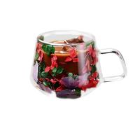 Tissting Double Wall Glass Coffee Mugs Clear Cup, Real Flower Insulated Heat Double Layer Glass Cup with Handle for Coffee Tea Milk, Autumn Mug Home Decor (D)