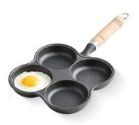 Tissting Egg Frying Pan, 4 Holes Pancake Pan Nonstick Cast Iron Egg Pan with Wooden Handle, Mini Omelet Breakfast Skillet for Gas Stove and Induction Cooktop 28cm/11in