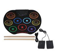 Tissting Electronic Drum Pad, Portable Hand Rolled Silicone Plastic 9 Pad Set with 3.5mm Audio Input, 3 Styles 8 Demos 10 Rhythms, Recording Playback Volume Speed Control, Dual Pow