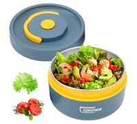 Tissting Insulated Lunch Container 420ml 304 Stainless Steel Round Stackable Thermal Bento Box with Handle, Portable Microwaveable Hot Food Jar for School Office(Insulated Deep Sea Blue)