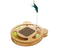 Tissting Interactive Cat Puzzle Toy with Spinning Balls and Feathers, 3 in 1 Grinding Claws Relieve Boredom Cat Turntable Scratcher Toy for Indoor