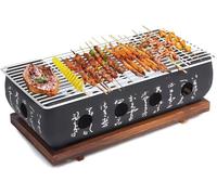 Tissting Japanese BBQ Grill, 36x18x13cm Mini Charcoal Table Grill with Grid and Wooden Base, Rectangular Portable Japanese Charcoal Oven Camping Stove for Yakiniku, Takoyaki, Eel Teriyaki