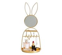 Tissting Jewelry Holder Stand with Base and Mirror, 14in Tall Necklace Organizer Rack Rabbit Design Metal Display Stand for Necklaces Bracelets Rings Earrings Dressing Table Décor