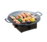 Tissting Korean BBQ Grill Pan Round Cast Iron Baking Stone Tray with Handle Smokeless Non Stick BBQ Tray Outdoor Frying Pan Compatible for Induction Gas Stove,Electric Cooktop(36 * 30 * 2cm)