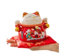 Tissting Lucky Cat Money Box 4.5in/12cm Ceramic Feng Shui Decor for Home Office - Maneki Neko Cat with Bells Fengshui Thriving Business Savings Jar for Birthday Christmas New Year Gift