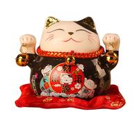 Tissting Lucky Cat Money Box, 4.5in/12cm Ceramic Maneki Neko Cat with 2 Bells, Black Fengshui Cat Feng Shui Decor for Birthday Christmas New Year