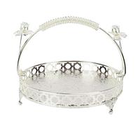 Tissting Metal Fruit Tray, Retro Style Round Large Capacity Handle Design Decorative Alloy Fruit Bowl, Cakes Desserts Food Fruits Candy Buffet Serving Snack Tray (Silver Color Meduim Size)