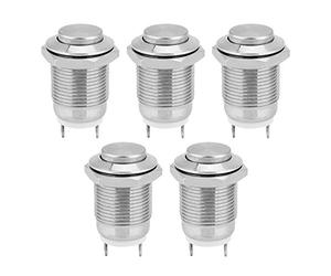 Tissting Metal Push Button Switch, Self Reset 1 Normally Open 2 Pins Stainless Steel Housing, 5 PCS, for Electromagnetic Starters Relays Horn Button DIY Projects and Car (Gaotou)