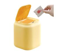 Tissting Mini Countertop Trash Can 13 X 13 X 15cm Desktop Garbage Bin with Press Type Lid, Desk Waste Basket Plastic Wastebasket for Office(Yellow)