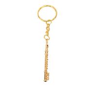 Tissting Mini Gold Flute Keychain, Brass Metal Musical Instruments Keychain Stylish Key Rings Pendant for Music Lovers Graduation Birthday