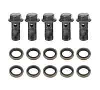 Tissting Motorcycle Brake Banjo Bolts and Washers Set 5pcs, M10 x1.25 M10 x1.0mm Caliper Master Cylinder Clutch Hydraulic Fitting Bolts (M10×1.25mm)