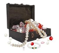 Tissting Pirate Treasure Chest Storage Box 4.7 X 6 X 2.4in Durable Wooden Treasure Chest with Lock, Vintage Handmade Decorative Wood Box for Jewelry