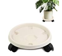 Tissting Plant Caddy with 4Pcs Wheels, OD 36cm ID 32cm White Plastic Casters Rolling Two Wheel Lockable Mover Round Rolling Plant Stand for Indoor Outdoor
