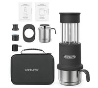 Tissting Portable Manual Coffee Maker Set With 120ml Cup And 80ml Tank - 2in1 NES Capsule Ground Coffee Press Travel Kit With Frothing Pitcher And Case 15.2cm/6in (Black)