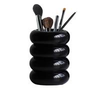 Tissting Qtip Holder Dispenser 7.8 x 12.5cm Black Resin Doughnut Shape Cotton Bud Holder with Lid, Cotton Swab Storage Container for Bathroom Vanity