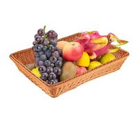 Tissting Rectangular Imitation Rattan Woven Bread Basket Food Bread Fruits Storage Basket Tabletop Food Serving Baskets Trays for Family Living Room, Kitchen, Dining Room, Fruit Shop(XL)