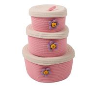 Tissting Set Of 3 Round Storage Baskets with Lids, Decorative Storage Baskets, Woven Baskets for Home Decor and Organizing, Cute Storage Basket, Organizer Bins(Set of 3 Pink)