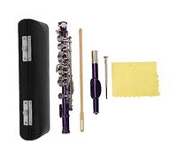 Tissting Silver Plated C Piccolo, Detachable Musical Wind Instrument with PU Leather Case & Cleaning Tools, Complete Maintenance Kit with Screwdriver for Professional Players (Purple)