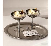 Tissting Stainless Steel Ice Cream Cups, High-Footed Stackable Dessert Bowls with Modern Design for Trifle Sundae Salad Cocktail Serving, Set of 2 Metal Serving Dishes for Home Kitchen Dining Party