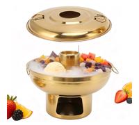 Tissting Stainless Steel Thai Hot Pot Tom Yum Serving Bowl, Shabu Shabu Dry Ice Milk Tea Hot Pot for Ice Cream Fruit Dessert Home Party, Food Serving Cookware(2#) (Gold)