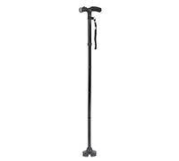 Tissting Telescopic Walking Stick, Adjustable Height Non-Slip Handle Tungsten Steel Tip for Hiking Climbing Portable Folding Cane Anti-Shock (Black (With LED))