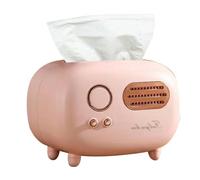 Tissting Tissue Box Cover Retro Radio Shape Pink Plastic Rectangular Tissue Box Holder 7.6 Inch Vintage Napkin Dispenser for Home Hotel Office