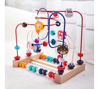 Tissting Toddlers Bead Maze, Activity Cube Wooden Activity Cube for Toddlers with Bead Maze and Abacus Wooden Activity Table for Early Learning (Animal Pattern)