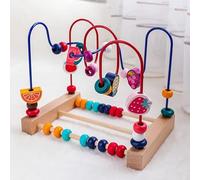 Tissting Toddlers Bead Maze, Activity Cube Wooden Activity Cube for Toddlers with Bead Maze and Abacus Wooden Activity Table for Early Learning (Fruit Pattern)