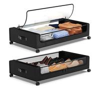 Tissting Under Bed Storage Containers with Lids and Wheels, Multifunctional Clear Visible Underbed Organizer Drawers with Portable Handle for Home Dorm Clothes Storage Bi (2 Pack)