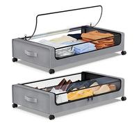 Tissting Under Bed Storage Containers with Lids and Wheels, Multifunctional Clear Visible Underbed Organizer Drawers with Portable Handle for Home Dorm Clothes Storage Bi (2 Pack)
