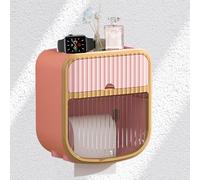 Tissting Wall Mounted Tissue Storage Box, Toilet Paper Holder, Bathroom Tissue Dispensers with Drawer Self-Adhesive Plastic Toilet Roll Paper Holder Box for Bathroom Kitchen Living Room(Pink)